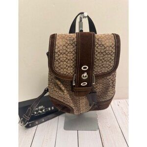 Vintage Coach Soho Backpack Beige with Brown Suede Trim H05S-9764 10x11x3" EUC